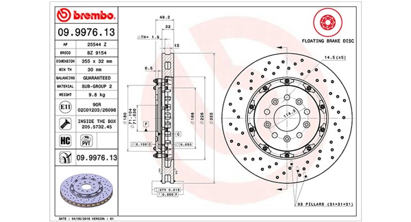 Bremseskive - 360406129103 MAGNETI MARELLI - 4G7V1125BA1, 09.9976.13, 25544Z