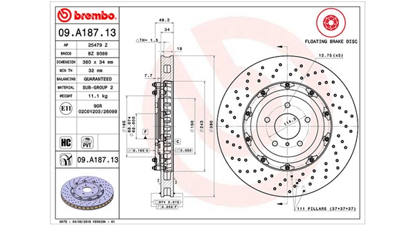 Bremseskive - 360406129203 MAGNETI MARELLI - 40206JF20A, 09.A187.13, 25479Z