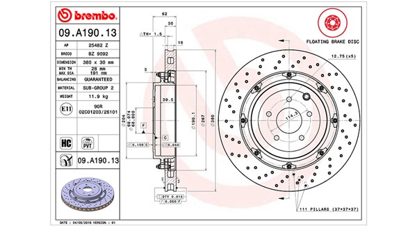 Bremseskive - 360406129303 MAGNETI MARELLI - 43206JF20A, 43206KJ10A, 09.A190.13