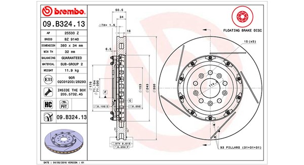 Bremseskive - 360406129703 MAGNETI MARELLI - BG331125AA, 09.B324.13, 25530Z