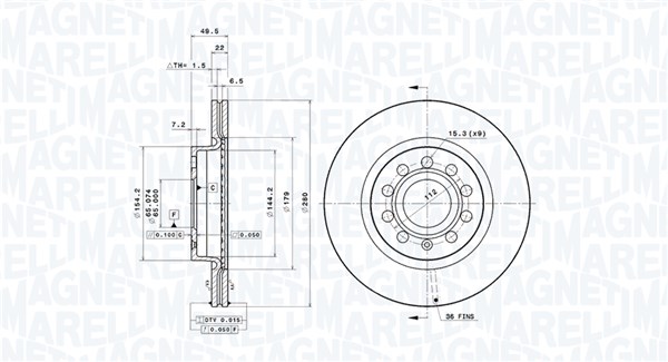 360406002001, Bremseskive, Brzdový kotouč, MAGNETI MARELLI, 1K0615301AC, 1K0615301AK, 1K0615301S, 1KD615301F, L1KD615301C, JZW615301A, 1K0615301AQ, 1K0615301AS, 5C0615301, 5C0615301C, 0832993, 0986479098, 09.9167.11, 17522, 186754, 204787, 230733, 24012202101, 24853, 54207, 562237B, 562237J, 600323320, 92120700, 980929, BD180426, BG3832C, BR901074, BS8477, DDF1223