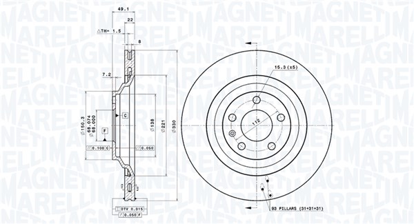 360406002201, Bremseskive, Brzdový kotouč, MAGNETI MARELLI, 4F0615601D, L4FD615601A, 4F0615601F, 0833205, 0986479299, 09.8842.21, 100332100, 17596, 197140, 2047110, 230866C, 24012202231, 24032202231, 24892, 34320, 54326, 92132600, 980500, BD180095, BDR2201.20, BG3991, BR900684, BS8494, DDF1240, DF4818S, DI956701, DSK2260, MDC2249, 0986479457, 09884221