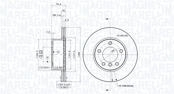 360406004601, Bremseskive, Brzdový kotouč, MAGNETI MARELLI, 34116764629, 34116854996, 0986479213, 0986479W60, 09.9750.11, 150342320, 17600, 186816, 2015100, 230810, 24012202391, 24945V, 54327, 562313B, 562313J, 92132700, BG3899C, BV8564, DDF1228, DF4447, DI956459, DSK2246, 09975011, 150342352, 1815201553, 24032202391, 3115100, 55384, 92132703, DDF1228C