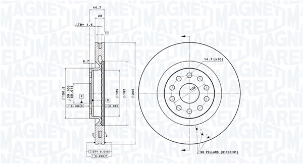 360406029501, Bremseskive, Brzdový kotouč, MAGNETI MARELLI, 46776750, 09.8004.11, 0986478963, 17388, 197137, 24012801791, 24794, 54158, 92115800, BG3723, BS8420, DDF1162, DF4220, DI956174, MDC1563, 09800411