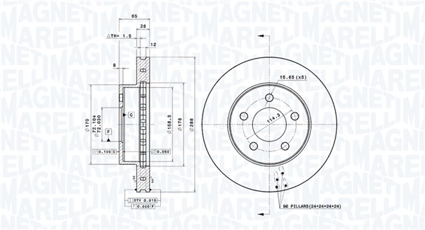 360406030001, Bremseskive, Brzdový kotouč, MAGNETI MARELLI, 52128247AA, 52128247AB, 52128247AC, 0986479461, 09.8864.11, 17842, 197095, 24012807081, 24824, 54197, 780036, 92119700, BD126012, BDR2167.20, BG3846, BR53001, BS8449, CW28708, DDF1184, DF4885S, DI956323, DSK2445, MDC1724, 09886411, 428708, 92119705, BDRS2167.25, DDF1184C, DF7762, X24824