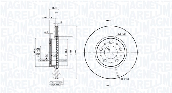 360406051401, Bremseskive, Brzdový kotouč, MAGNETI MARELLI, 271788, 2717880, 2717882, 272312, 2723120, 31262092, 312620920, 6819678, 9140759, 91407593, 91407893, 0832636, 09.5568.21, 0986478603, 16236, 186526, 204832, 230375, 24012601021, 24453E, 34057, 54018, 561866B, 561866J, 610119520, 92066700, 96516, BD125439, BG2841, BR34057