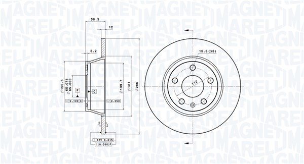 360406065300, Bremseskive, Brzdový kotouč, MAGNETI MARELLI, 8J0615601, 08.9769.10, 0986479465, 100332820, 14946, 17860, 24011201751, 3147168, 34402, 54594, 92159403, 980693, BD180101, BDR2449.10, BG4089, BR900816, BS7737, DDF1848, DF4784, DI956657, DSK2788, MDC2292, 08.9769.11, 100332852, 14946V, 412175, BV7737, DDF1848C, 08.9769.14, 08976910