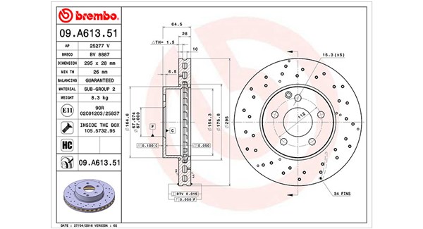 360406108901, Bremseskive, Brzdový kotouč, MAGNETI MARELLI, 2044210912, 2044212712, 2044212812, 2044213612, A2044210912, A2044212712, A2044212812, A2044213612, 0833459Z, 0986479331, 09.A613.51, 2033110, 24012801001, 25277V, 400366520, 54650, 92165003, 980790, BD180038, BDR2393.25, BG4142C, BR900880, BV8887, DDF1693, DF4813S, DSK2808, MDC2214, 09A61351, 3133110, 428100