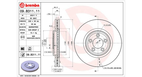 360406111301, Bremseskive, Brzdový kotouč, MAGNETI MARELLI, C2C25336, C2P26267, 0833431, 0986479698, 09.B311.11, 24013002261, 25311V, 290226320, 311226, 34383, 430226, 54735, 92173503, 980645, BD180373, BDR2577.20, BG4203C, BR900954, BV8921, DDF1702, DDF1702C1, DF6223S, DSK2592, MDC1879, 09B31110, 290226352, 54735HC, 92173505, DDF1702C, MDC1879C