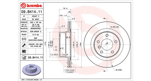360406112901, Bremseskive, Brzdový kotouč, MAGNETI MARELLI, 34216778051, 34216855005, 0833220, 0986479497, 09.B414.11, 150346220, 2015114, 24012002141, 25327V, 54995, 92199503, 980692R, BD180267, BG4293C, BR900776, BV8937, DDF1851, DF6313, DSK2721, MDC2626, 09B41411, 150346252, 3115114, 420214, DDF1851C