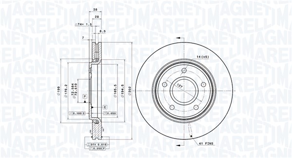 360406119601, Bremseskive, Brzdový kotouč, MAGNETI MARELLI, 680322944AA, 68032944AA, 7B0615301A, K68032944AA, 68032944AB, 7B0615301B, K68032944AB, 7B0615301C, 0986479046, 09.N125.11, 209333, 24012802631, 25450, 54815, BD180464E, BDA2534.20, BG4212, BR900524, BS9060, DDF1807C, DF6253S, MDC2097, 319333, 428263, 54815HC