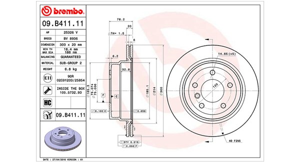360406124101, Bremseskive, Brzdový kotouč, MAGNETI MARELLI, 34216778049, 34216855236, 0986479496, 09.B411.11, 150346320, 24012002151, 25326V, 55271, 92227103, BG4946C, BV8936, DDF2198, DDF2198C1, DSK2722, MDC2555, 09B41111, 150346352, 420215, DDF2198C