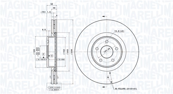 Bremseskive - 360406125201 MAGNETI MARELLI - 1569253, 9M511125AA, 09.9586.21