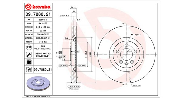 360406127001, Bremseskive, Brzdový kotouč, MAGNETI MARELLI, 6R0615301B, 6R0615301E, 09.7880.21, 0986479642, 2047165, 24012501231, 24032501231, 25566V, 55759, 600321520, 92275905, BDA1744.20, BG4824C, BV9176, DDF1118C, MDC2697, 3147165, 425123, 600321552, 525123