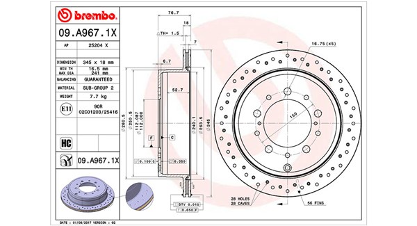 360406080002, Bremseskive, Brzdový kotouč, MAGNETI MARELLI, 4243160290, 0986479R32, 09.A967.1X, 2045162, 31483, 54985, 92198503, 980584, BD126554, BG4275, BR900338, DDF1799, DF4965S, MDC2288, 3145162, DDF1799C