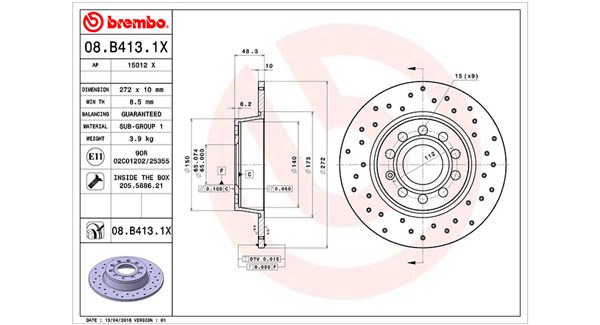 360406107802, Bremseskive, Brzdový kotouč, MAGNETI MARELLI, 1K0615601AA, 5QD615601A, L5QD615601A, 561615601, 5N0615301, 561615601A, 5Q0615601D, 5QM615601C, 08.B413.1X, 0986479677, 0986479C20, 15012, 2047137, 24011003561, 24031003561, 34431, 55249, 600324120, 92224903, 980798, BD180424, BG4324C, BR900930, BS6004, DDF1895, DF7911, MDC2205C, 3147137, 410356, 600324152