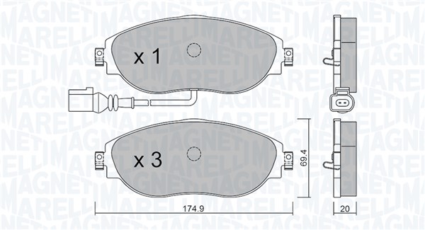 363916060888, Bremsekloss sett, Sada brzdových destiček, kotoučová brzda, MAGNETI MARELLI, 3C0698151E, 3C0698151F, 3C0698151G, 3C0698151H, 3Q0698151, 3Q0698151E, 5Q0698151G, 3Q06981561, 5Q0698151AJ, 7N0698151A, 7N0698151B, 5Q0698151L, 7N0698151C, 7N0698151D, 7N0698151E, 7N0698151F, 8V0698151C, 05P1734, 0986424285, 1051091, 1083, 12-1474, 13.0460-2764.2, 1470.01, 182018, 201244, 21470.01, 22-0952-0, 2247111, 247380055100