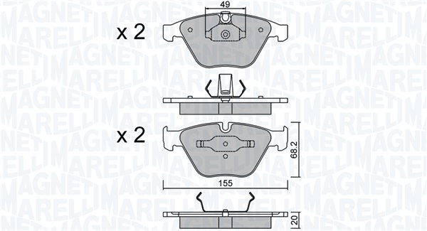 363916060904, Bremsekloss sett, Sada brzdových destiček, kotoučová brzda, MAGNETI MARELLI, 34111763089, 34112283865, 34116753668, 34116761283, 34116763089, 34116763591, 34116764437, 34116764438, 34116764540, 34116767191, 34116767580, 34116781873, 34116794913, 05P1193, 0857.00, 0986424764, 1050082, 12-1073, 13.0460-7167.2, 1.789.0, 181577, 20634, 22-0558-0, 221533, 2331200, 23312.200.1, 2331220,305, 2574.0, 2857.00, 301410
