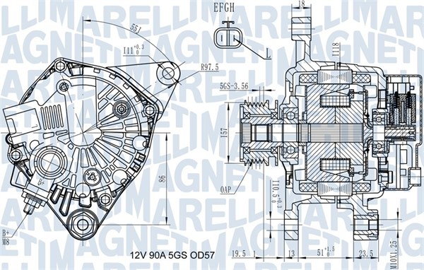 063731938010, Dynamo, Generátor, MAGNETI MARELLI, 37300-2A010, 37300-2A050, 155557090, 210651, 224194902, 2606219, 28-5659, 301938RI, 8EL738211-821, 930221, CAL32126, LRA03048, 2655103, 301938RIV, 930221N, CAL32126AS, CA1938IR