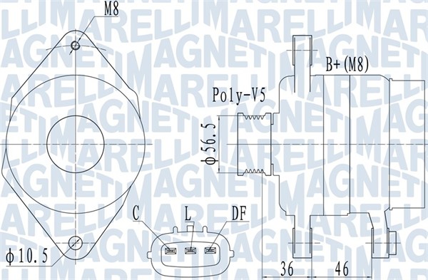 063732127010, Dynamo, Generátor, MAGNETI MARELLI, 37300-03300, 37300-03310, 12061010, 155587070, 226308702, 2606900, 28-6649, 553867RI, CA2127IR, CAL32162, LRA03539, 2611776A, 553867RID, 553867RIV, SG7S099