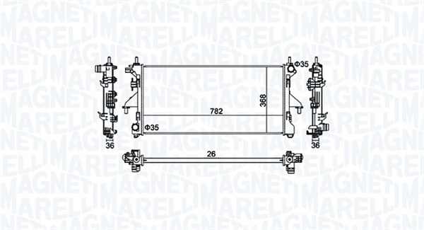 350213126900, Radiator, motorkjøling, Chladič, chlazení motoru, MAGNETI MARELLI, 1349196080, 1349207080, 1362308080, 0204.2039, 109.398/A, 1.40.21127.132, 40012305, 54202A, 63556, 701665, 8MK376745-021, DRM21101, PEA2304