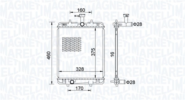 Radiator, motorkjøling - 350213151500 MAGNETI MARELLI - 1330P4, 164000Q010, 1330P5