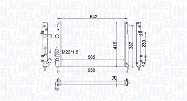 350213159100, Radiator, motorkjøling, Chladič, chlazení motoru, MAGNETI MARELLI, 7700425842, 0109.3005, 123.106/A, 1.40.14705.534, 43002241, 58198, 63896A, 732316, 8MK376717-441, CR602000S, DRM23053, RTA2241, 0109.3088, 732866, 8MK376719-661