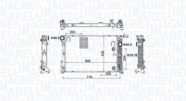 350213159800, Radiator, motorkjøling, Chladič, chlazení motoru, MAGNETI MARELLI, A2045000603, A2045001203, A2045003103, A2045003603, A2045004103, 0106.3107, 118.188, 30002546, 53140, 67162, 735292, 8MK376756-221, DRM17046, MS2491
