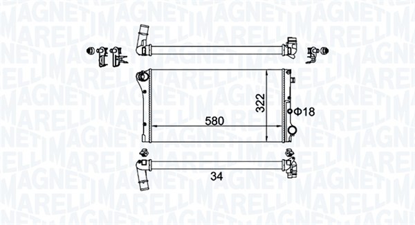 350213161500, Radiator, motorkjøling, Chladič, chlazení motoru, MAGNETI MARELLI, 51706204, 51759807, 51773195, 0104.3118, 109.376, 1.40.15616.523, 17002295, 58185, 617847, 734932, 8MK376767-761, DRM09089, FTA2295