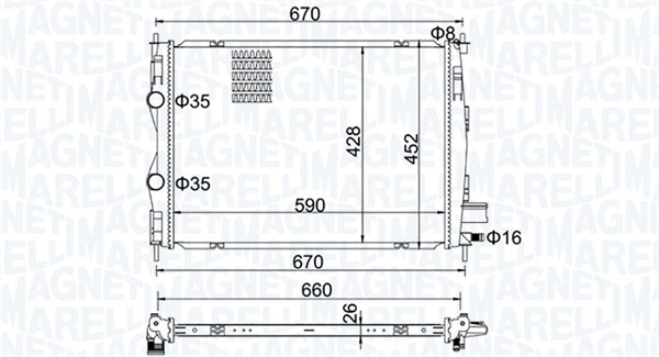 Radiator, motorkjøling - 350213162600 MAGNETI MARELLI - 21400-JD50A, 21400-JD50B, 21400-JD51B