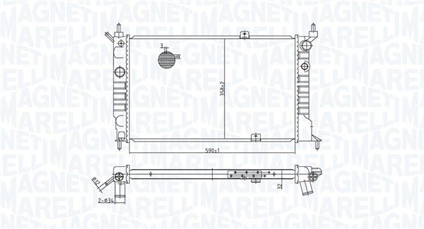 350213175500, Radiator, motorkjøling, Chladič, chlazení motoru, MAGNETI MARELLI, 1300109, 1300116, 1300147, 1300148, 52455009, 52455010, 52459347, 52459348, 0107.2037, 121.029, 37002091, 52204, 63252A, 734429, 8MK376713-584, OL2091