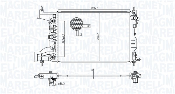 350213179700, Radiator, motorkjøling, Chladič, chlazení motoru, MAGNETI MARELLI, 13267651, 13267653, 107.036, 59144, 61677, CT2072, 616903, CT2086