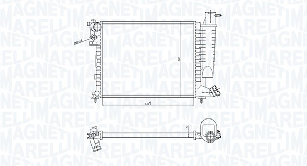 350213183400, Radiator, motorkjøling, Chladič, chlazení motoru, MAGNETI MARELLI, 1301FE, 1301K0, 1301TG, 1301TQ, 1301TR, 1301TS, 133051, 1331CF, 1331CG, 1331CH, 1331CJ, 1331CK, 95666850, 96050669, 0103.3045, 09002154, 106.010, 1.40.13436.534, 58184, 61335A, 732534, 8MK376716-631, CNA2154, CR478000S, 106.077