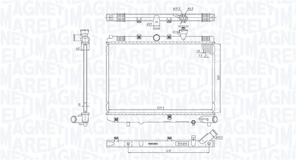 350213185600, Radiator, motorkjøling, Chladič, chlazení motoru, MAGNETI MARELLI, 0K30A-15200D, 0K30A-15200E, 0K30C-15200B, 0133.3013, 115.011, 53486, 66624, 734263, 83002050, KAA2271