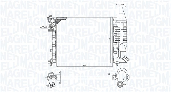 350213186300, Radiator, motorkjøling, Chladič, chlazení motoru, MAGNETI MARELLI, 133007, 133052, 1331CL, 1331CN, 1331CP, 1331CQ, 1331CR, 1331EG, 1331K4, 1331K5, 1331K6, 1331K7, 1331K8, 0103.3036, 09002167, 58173, 63546, 732564, 8MK376771-511, CN2167