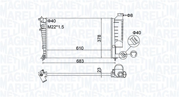 350213189500, Radiator, motorkjøling, Chladič, chlazení motoru, MAGNETI MARELLI, 133004, 133045, 1330C7, 1331AG, 1331AH, 1331AM, 1331AN, 1331CV, 1331R4, 1331R5, 1331R6, 1331X9, 1331Y0, 0103.3046, 09002155, 106.078, 1.40.22460.122, 58183, 61313, 732535, 8MK376712-611, CN2155, CR306000S, 61313A, CNA2155