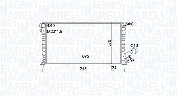 350213195100, Radiator, motorkjøling, Chladič, chlazení motoru, MAGNETI MARELLI, 133009, 133057, 1331ER, 1331ES, 1331ET, 1331EV, 1331EW, 0103.3044, 09002151, 106.062/A, 509510A, 61326A, 732565, 8MK376724-711, CN2152, DRM07020