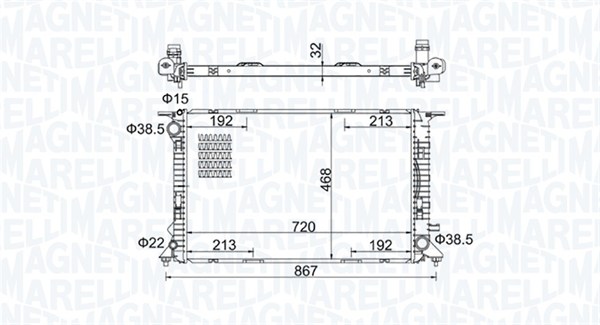 350213195800, Radiator, motorkjøling, Chladič, chlazení motoru, MAGNETI MARELLI, 4G0121251B, 8K0121251H, 0110.3144, 03002290, 102.144, 53719, 60317, 735474, 8MK376745-641, AI2290, DRM02024, 8MK376745-644