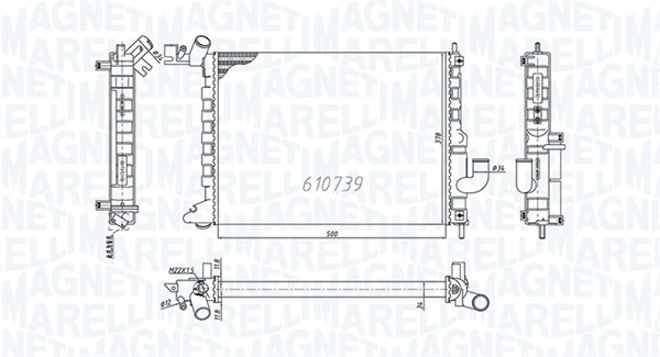Radiator, motorkjøling - 350213200200 MAGNETI MARELLI - 1300178, 52479093, 0107.3076