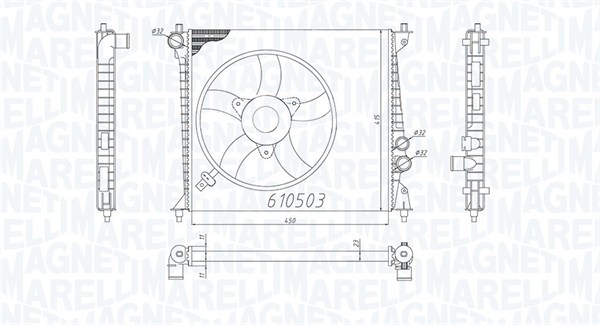 350213200500, Radiator, motorkjøling, Chladič, chlazení motoru, MAGNETI MARELLI, 8Z0121251C, 03002213, 102.101, 58257, 60425, 733074, AI2213