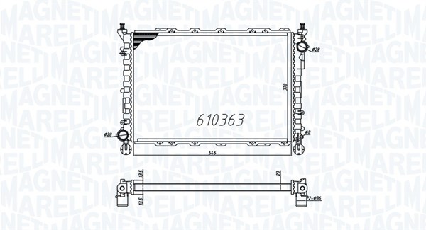 350213832000, Radiator, motorkjøling, Chladič, chlazení motoru, MAGNETI MARELLI, 60586994, 60590292, 71735378, 71735411, 01002055, 0113.3023, 101.004/A, 58996, 60029, 731251, ALA2055