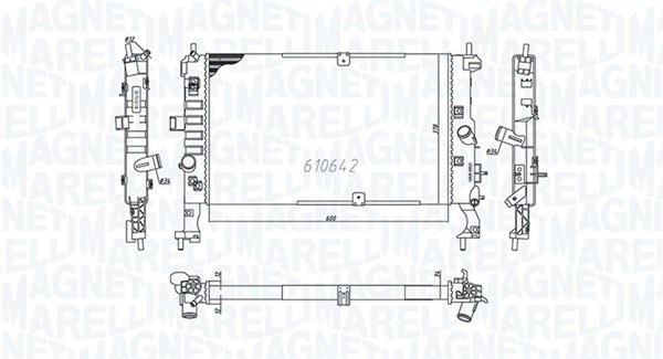 350213972000, Radiator, motorkjøling, Chladič, chlazení motoru, MAGNETI MARELLI, 1300260, 13148295, 0107.3114, 121.121, 37002346, 53475, 63092, 734386, 8MK376771-241, DRM20106, OL2346