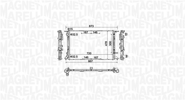 350213152100, Radiator, motorkjøling, Chladič, chlazení motoru, MAGNETI MARELLI, 8K0121251AC, 8K0121251AD, 9A712125110, 8K0121251AG, 8K0121251AN, 8K0121251AH, 8K0121251AJ, 8K0121251AK, 8K0121251K, 8K0121251T, 0110.3143, 03002293, 102.142, 53718, 60321, 735472, AIA2293, DRM02021