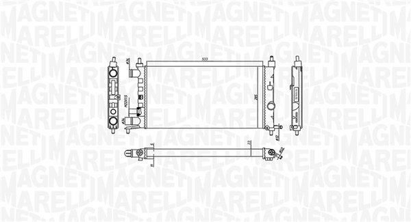 350213776000, Radiator, motorkjøling, Chladič, chlazení motoru, MAGNETI MARELLI, 1300173, 90531547, 0107.3065, 121.058, 37002261, 58155, 63290, 732606, 8MK376722-441, DRM20041, OL2261